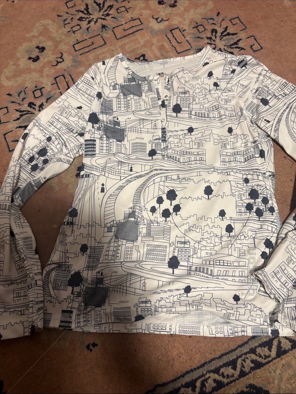 Burton White Long-Sleeve Tee with Navy City Map Print